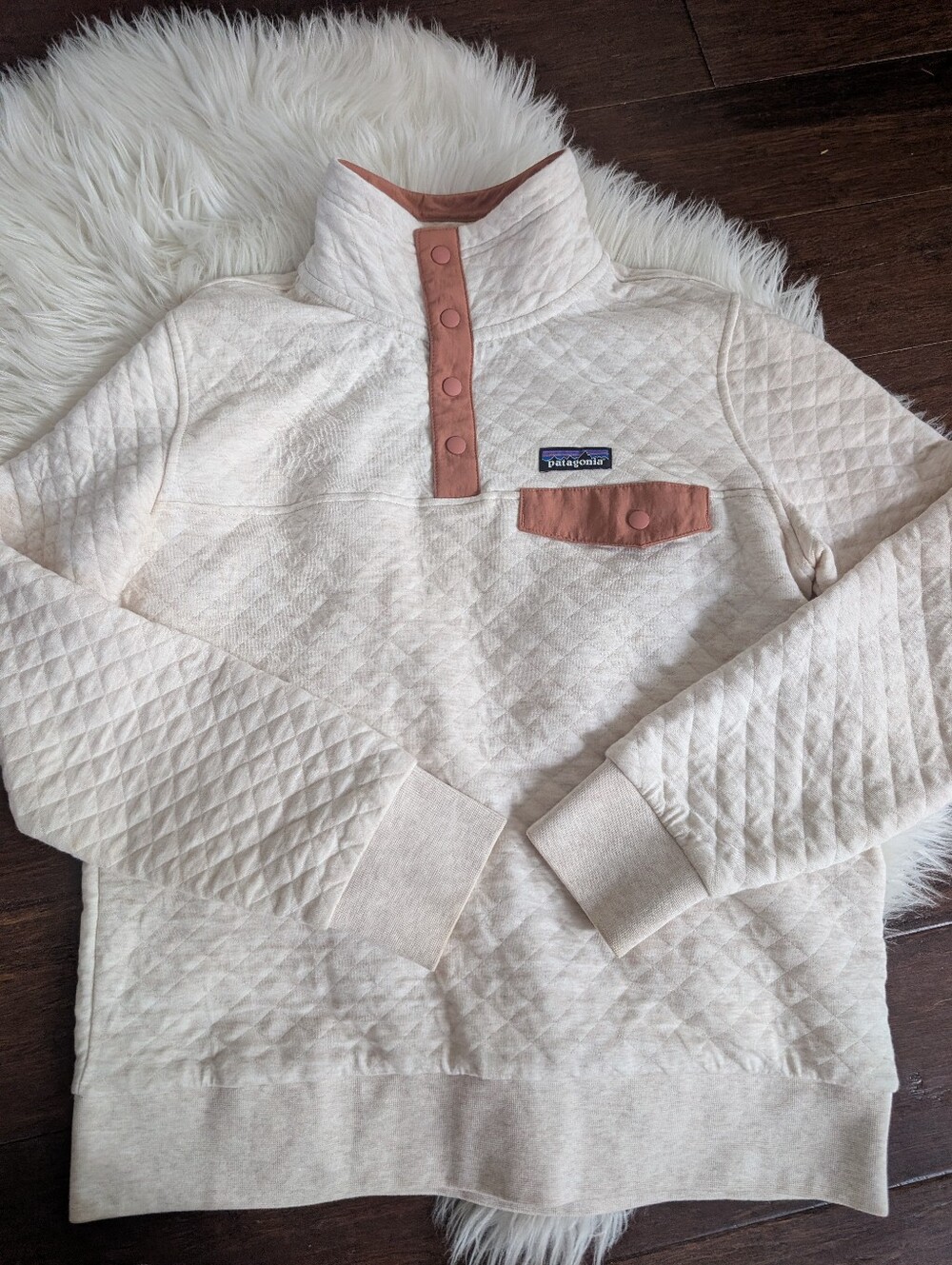 Patagonia Organic Cotton Quilt Snap-T Pullover Pelical Cream Pink S Small